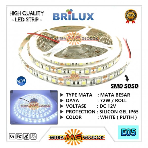 LED Strip Brilux SMD 5050 Mata Besar | IP 65 - Outdoor - White / Putih